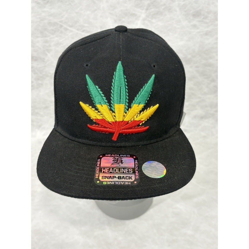 Headlines Rasta Leaf Black Snapback Hat Adjustable Cap Embroidered Red Green